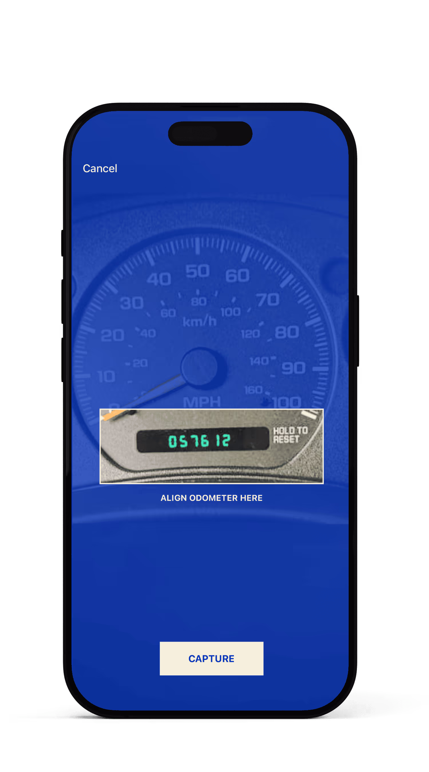 Checkpoint app OCR camera view scanning an odometer reading